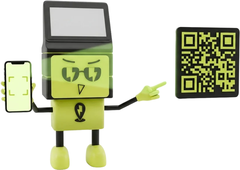 Mascot pinbus quét mã QR bằng điện thoại