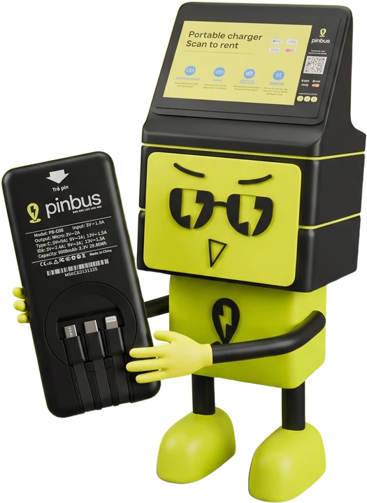 Mascot pinbus cầm pin sạc dự phòng