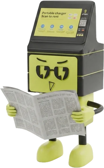 Mascot pinbus đang đọc báo