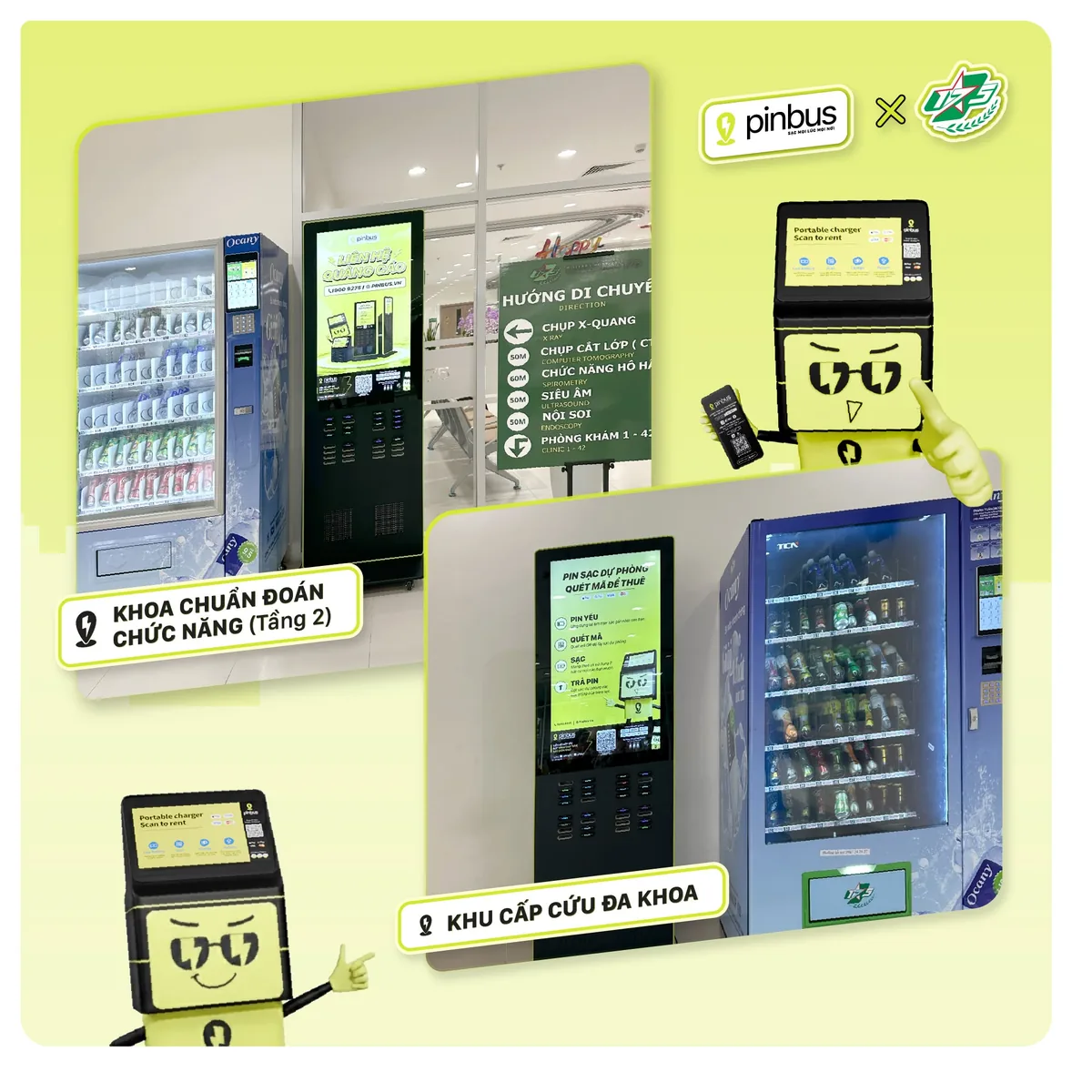 Trạm sạc Pinbus tại khoa chẩn đoán chức năng và khu cấp cứu đa khoa